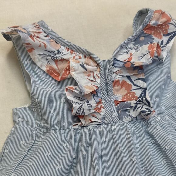 Tahari 3T Blue + White Striped Pinafore Toddler Dress Polka Dots Floral Ruffles - Picture 2 of 7